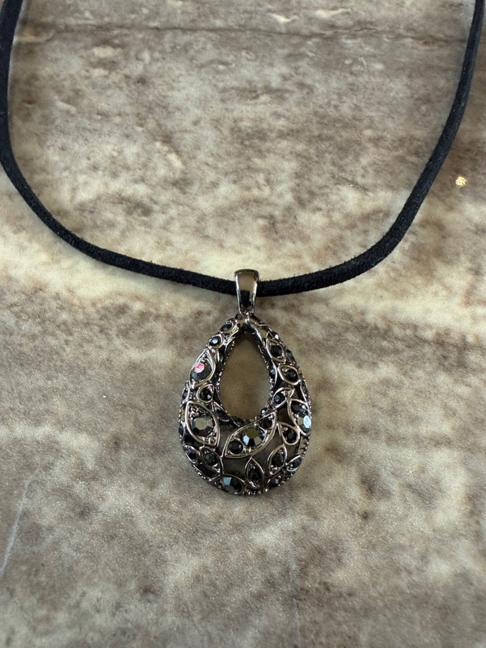 Lia Sophia MON CHERI  Black Crystal Tear-Drop Necklace